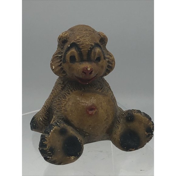 Figurine Panda Bear Ceramic? Red Navel & Nose 2" Reclined Pose Smile Unique - Picture 12 of 12